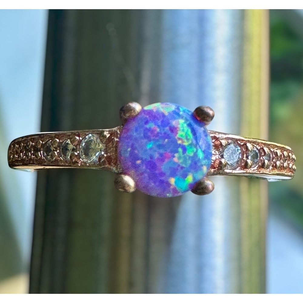 Vintage Accent Ring Size 8.5 Lab Black Opal Color Clear CZs 925 Sterling 2.6g - Picture 2 of 12